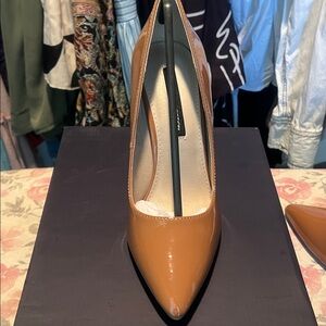 French Connection Tan Patent Heels